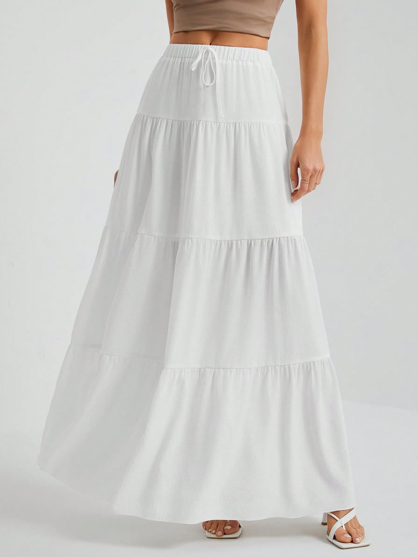 SHEIN Tall White Woven Women's Skirt with Large Hem and White Lining - image 1