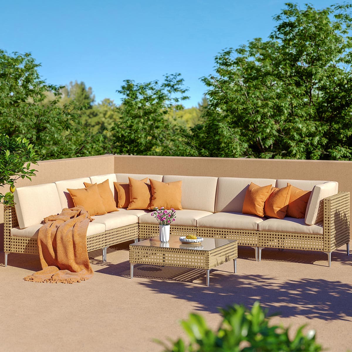 GRAND PATIO 3PCS Wicker Outdoor Sectional Sofa Patio Furniture Set with Beige Cushions - image 1