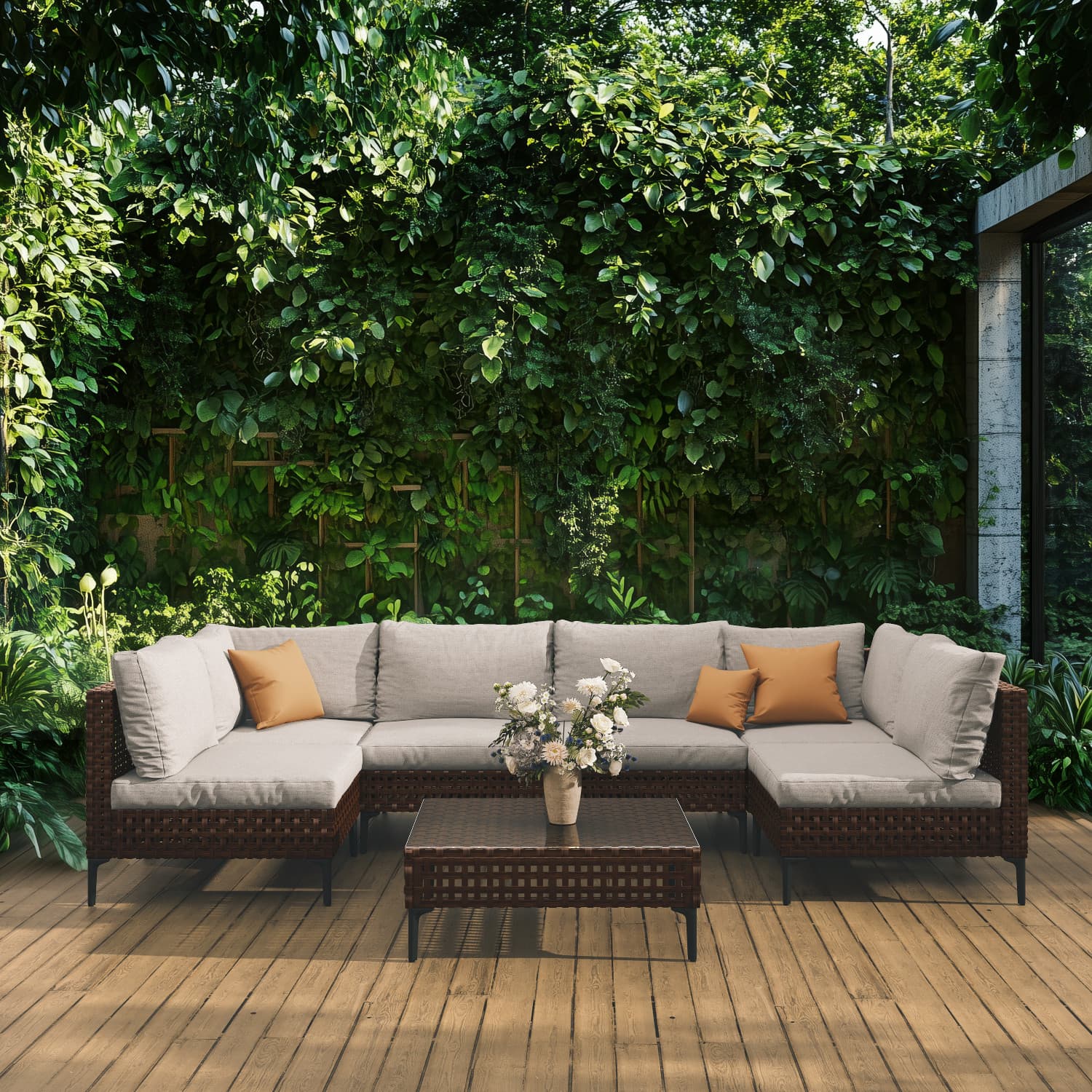 GRAND PATIO Brown Wicker Patio Furniture Set, Retro Style Outdoor Sectional Sofa with Water Resistant Thick Cushions - image 1