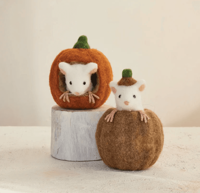 Handmade Wool Felt Pumpkin with Mouse - image 1
