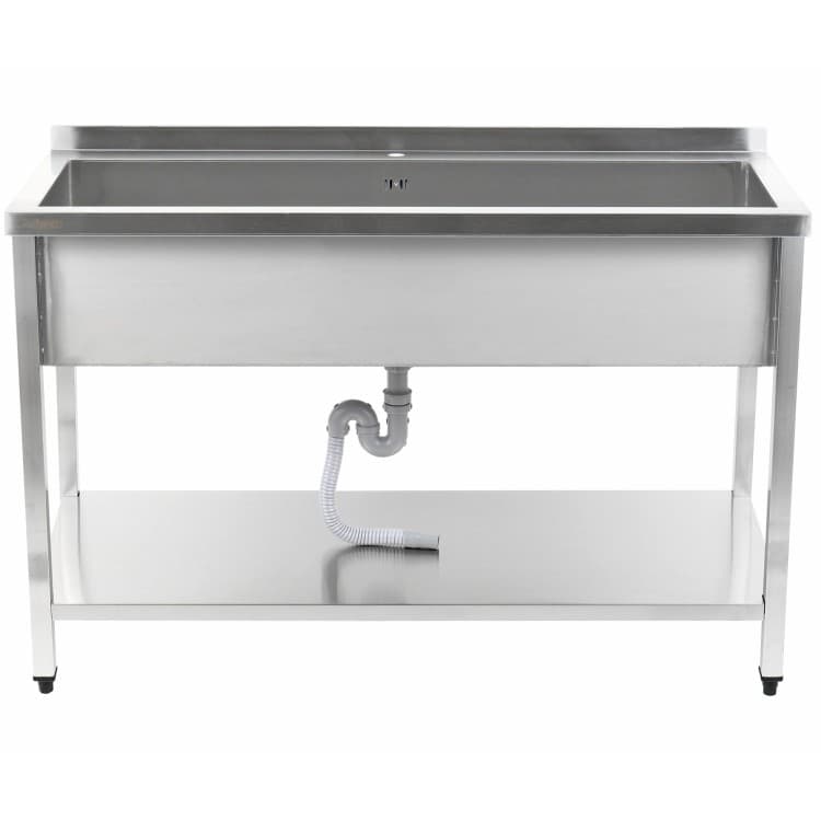 Adexa Commercial Pot Wash Sink Stainless Steel 1 Bowl with Splashback and Bottom Shelf 2000x700x900mm Square Legs - image 1