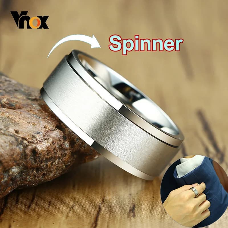 Vnox 6/8mm Spinner Ring for Men Stress Release Accessory Classic Stainless Steel Wedding Band Casual Viking Rune Sport Jewelry - image 1
