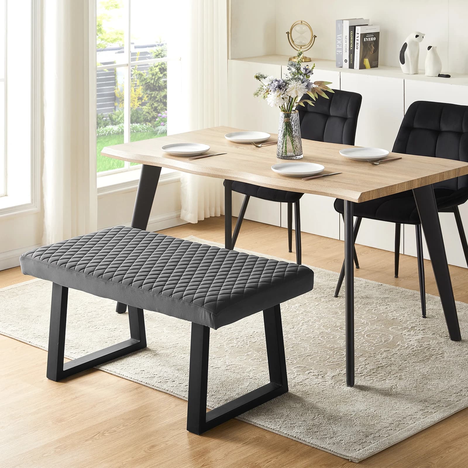 Dining room bench, 100x51x49 cm Velvet bench, upholstered bench metal legs - AliExpress 1503 - image 1