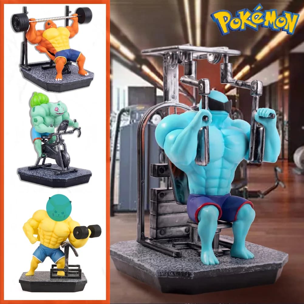 Pokemon Gym Fitness Muscle Man Action Figures Set - Includes Charmander, Bulbasaur, Squirtle, Gengar - image 1
