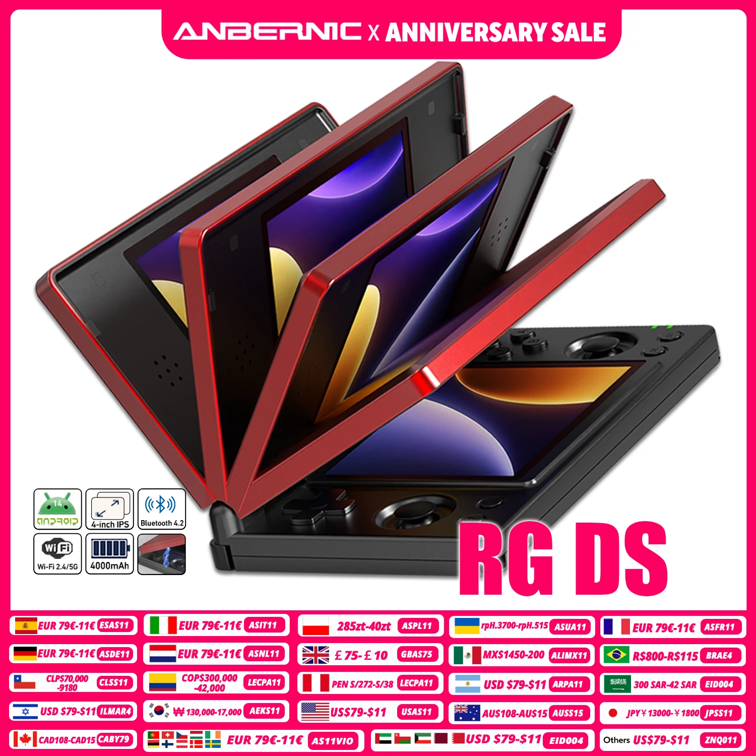 Anbernic RG DS Dual Handheld Game Console 4.0” IPS Screen Android 14 - image 1