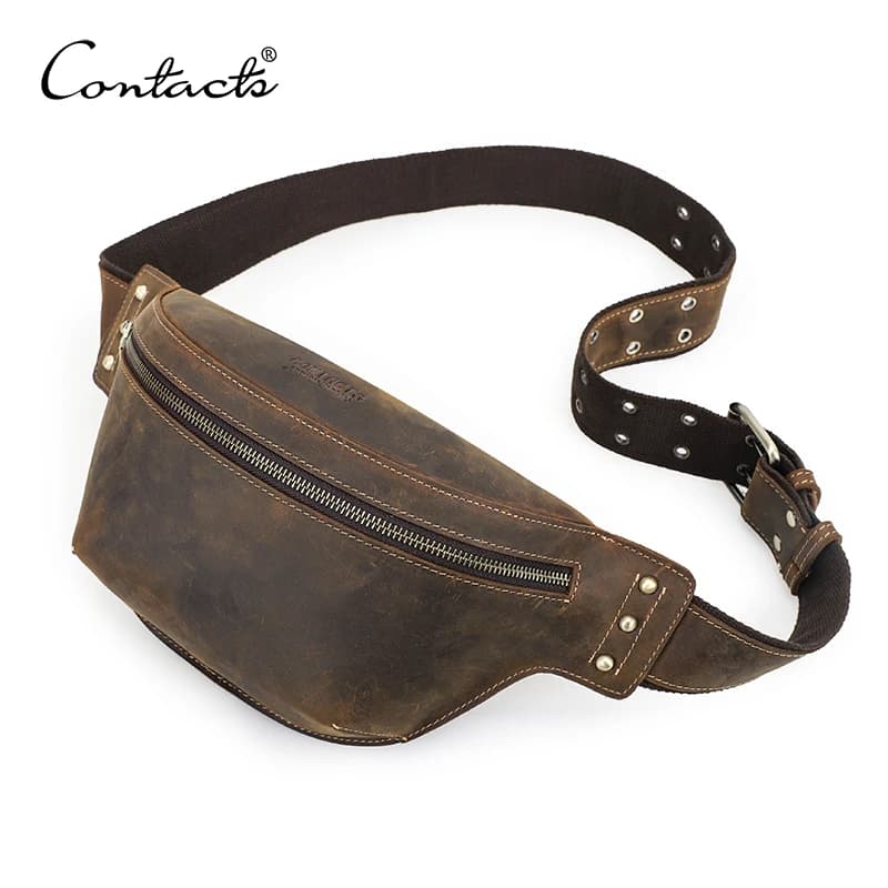 CONTACT'S Genuine Crazy Horse Leather Waist Pack for Men - image 1