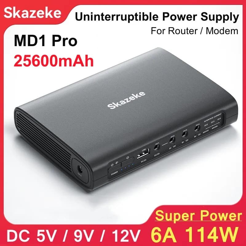 Skazeke MD1 Pro Mini UPS DC Uninterruptible Power Supply 25600mAh 5V 9V 12V 6A 114W 220V Wifi Router Modem 18650 Battery Backup - image 1