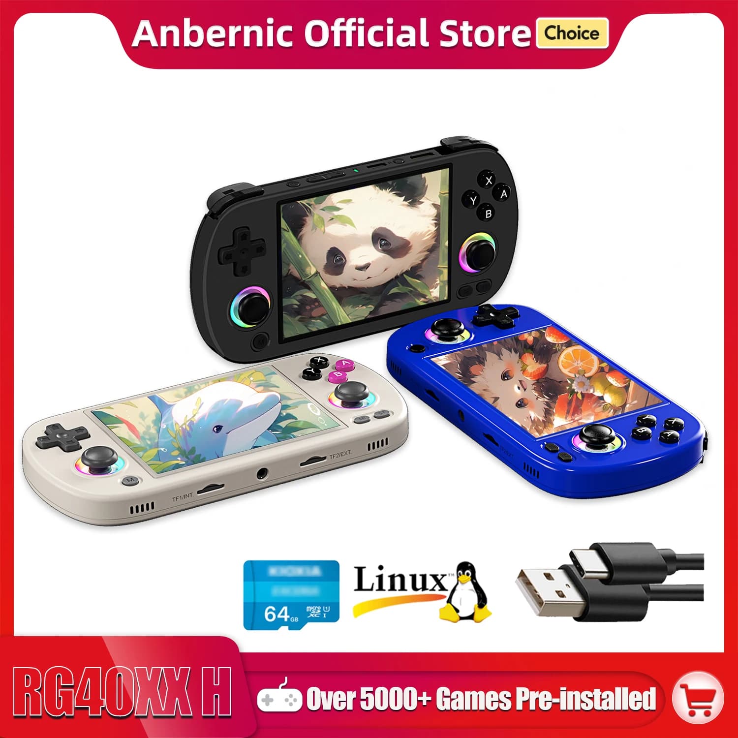 ANBERNIC RG40XX H Handheld Game Console 4.0-inch 640x480 IPS Screen 3200mAh 64 Bit System with RGB Light, Built-in 5K+ Games - image 1