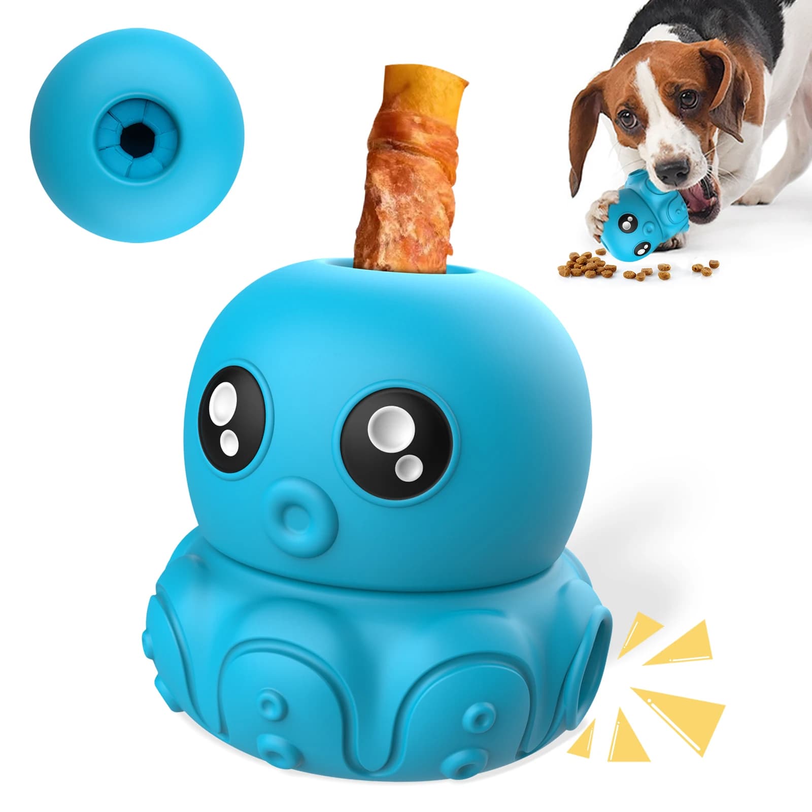 Octopus Chew Toy for Dogs Safe Durable Silicone Interactive Treat Holder Slow Feeder Squeaky Fun Dispenser IN/OUT Blue - image 1