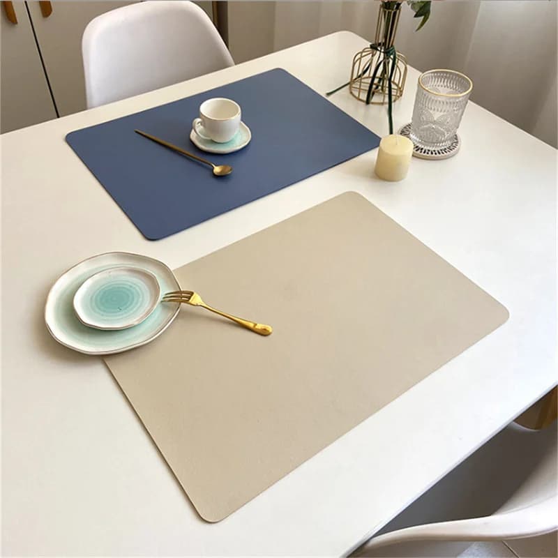 Solid Color PU Leather Placemat 30x45cm Rectangular Dining Table Mat Anti-Slip Heat-Resistant Home Insulation Pad - image 1