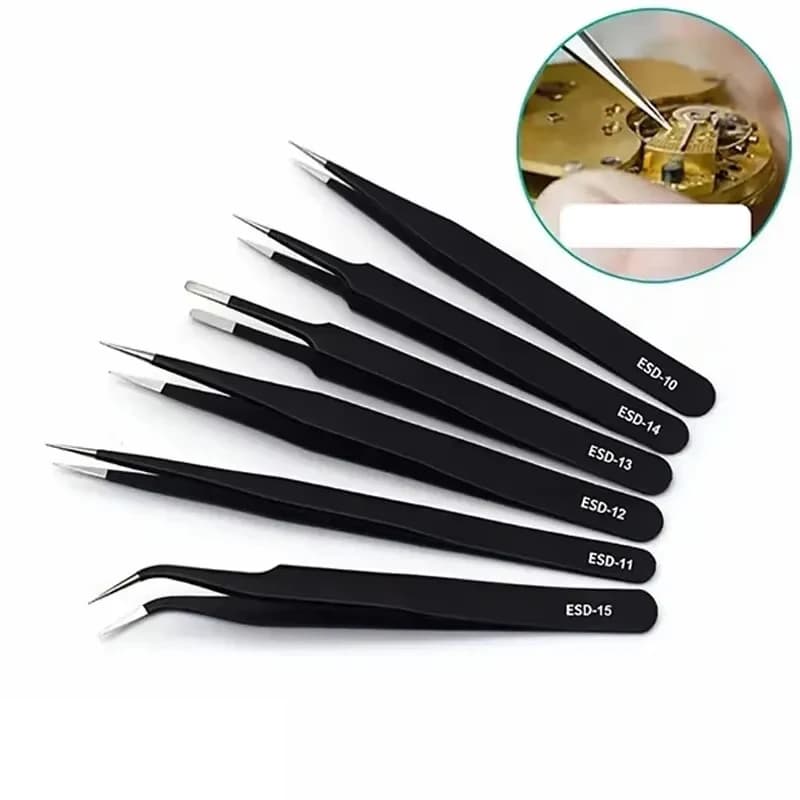 6pcs Precision Long Tweezers Set ESD Anti-Static Stainless Steel Repair Tools for Electronics Soldering Craft - image 1