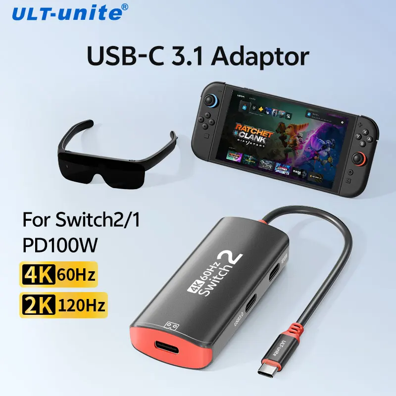 Universal 4K60Hz USB C Adapter for Switch 2/1, Phone, Tablet, Steam Deck - Compatible with VITURE, RayNeo, Rokid, XREAL AR Glasses - image 1