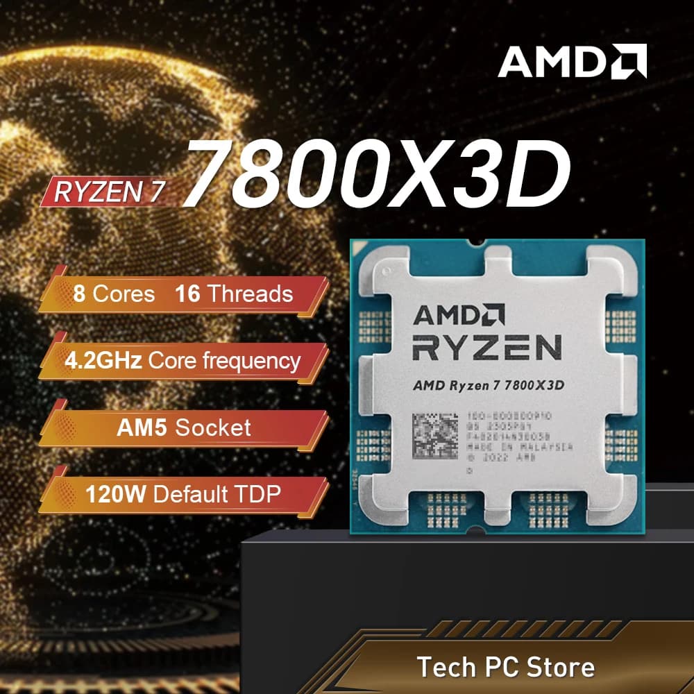 AMD Ryzen 7 7800X3D 8-Core 16-Thread Processor 4.2GHz L3=96MB Socket AM5 DDR5 No Fan - image 1