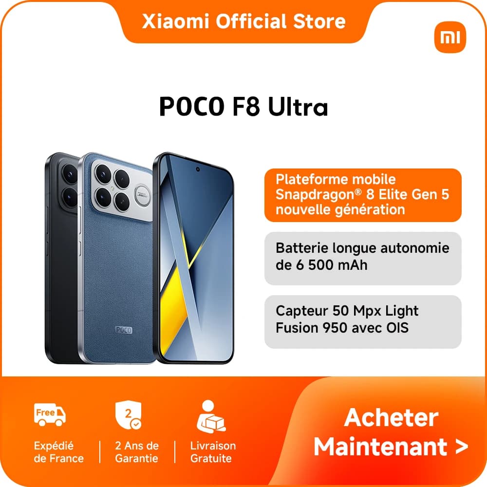 Xiaomi France | POCO F8 Ultra, Plateforme mobile Snapdragon® 8 Elite Gen 5 nouvelle génération, Batterie longue autonomie de 6 500 mAh (type), Écran AMOLED HyperRGB POCO 120 Hz 6,9 - image 1