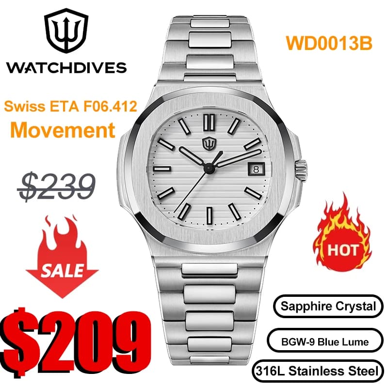 Watchdives WD0013B Men's Quartz Watch with Swiss ETA F06.412 High-Precision Movement and Ultra-thin Stainless Steel Case - image 1