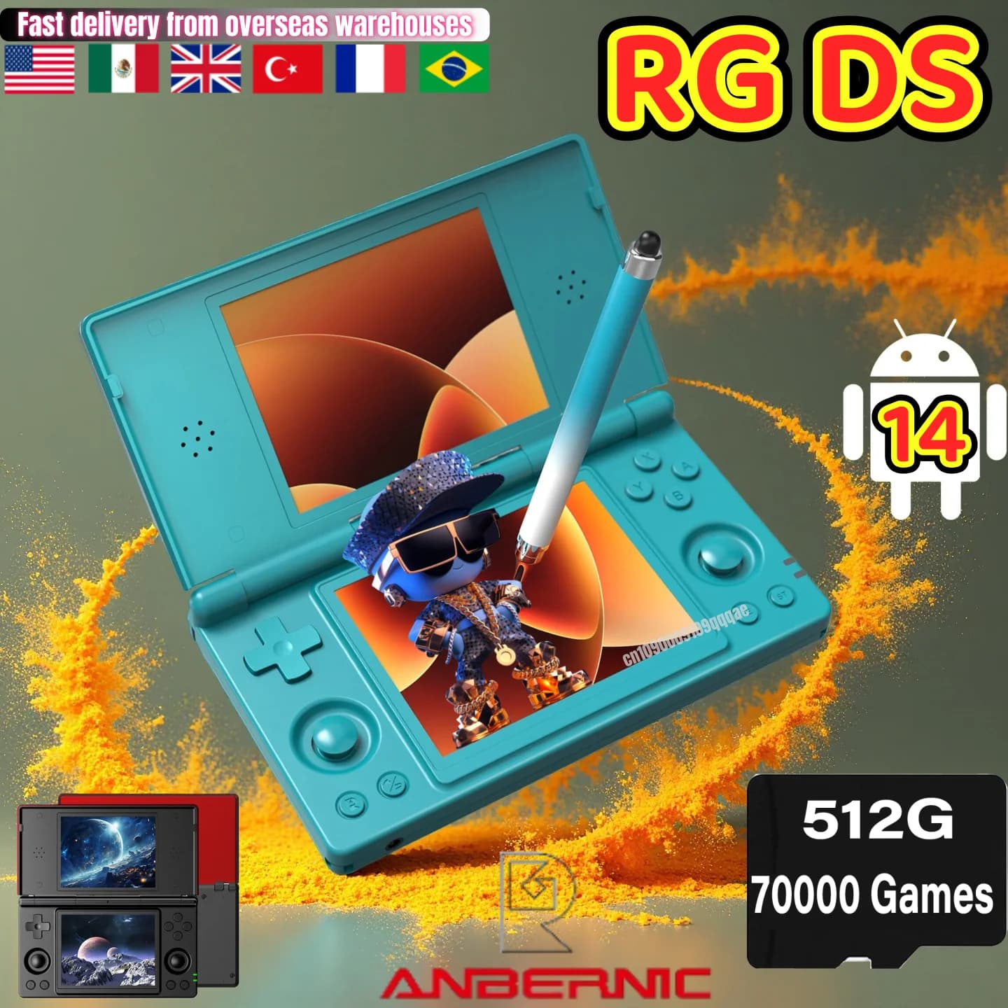 Console de jeu portable RG DS avec écran tactile double IPS 4 pouces, processeur RK3568, Android 14 - image 1