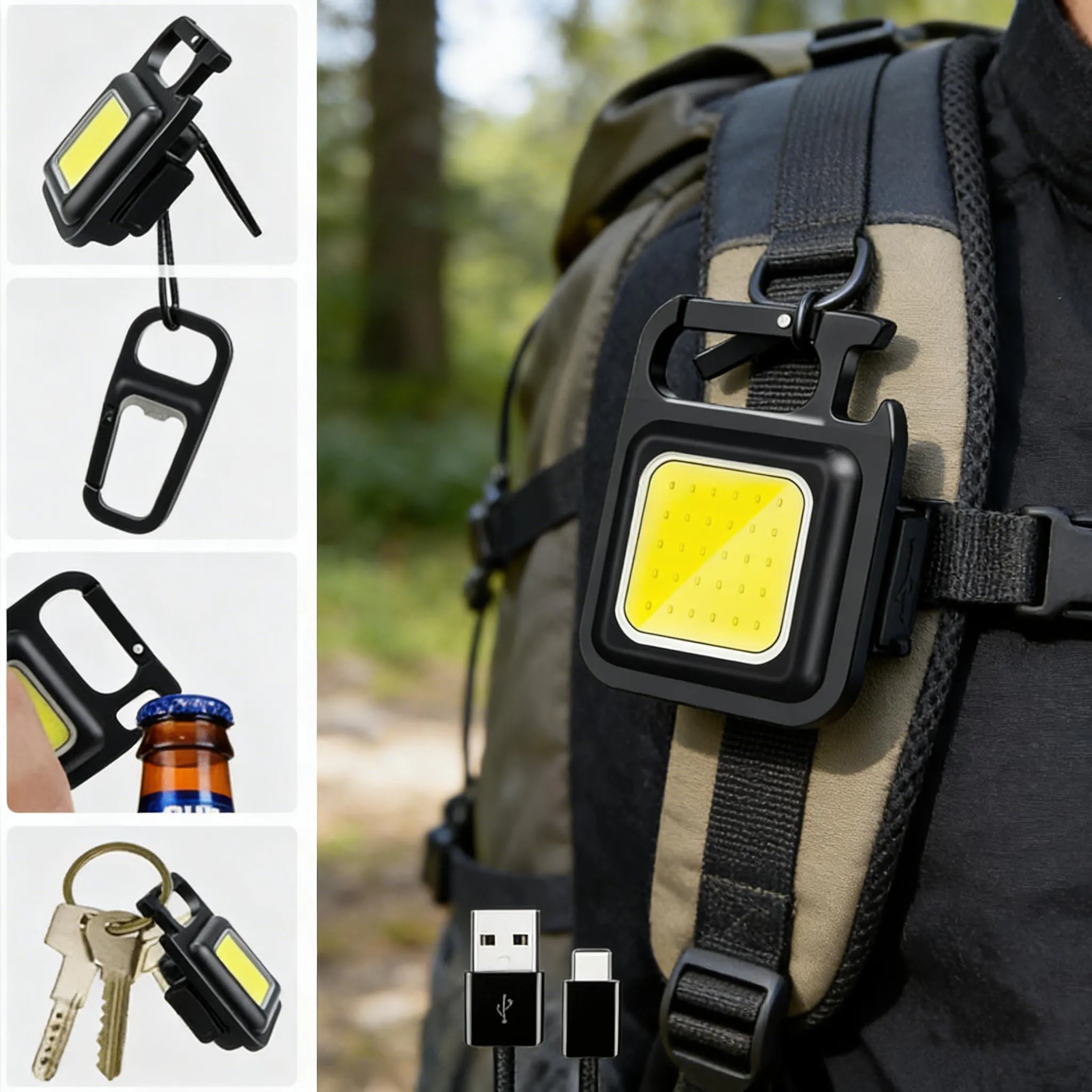 Super Bright Mini COB Keychain Portable Flashlight Charging Lamp Camping Light with Magnet and 3 Lighting Modes - image 1