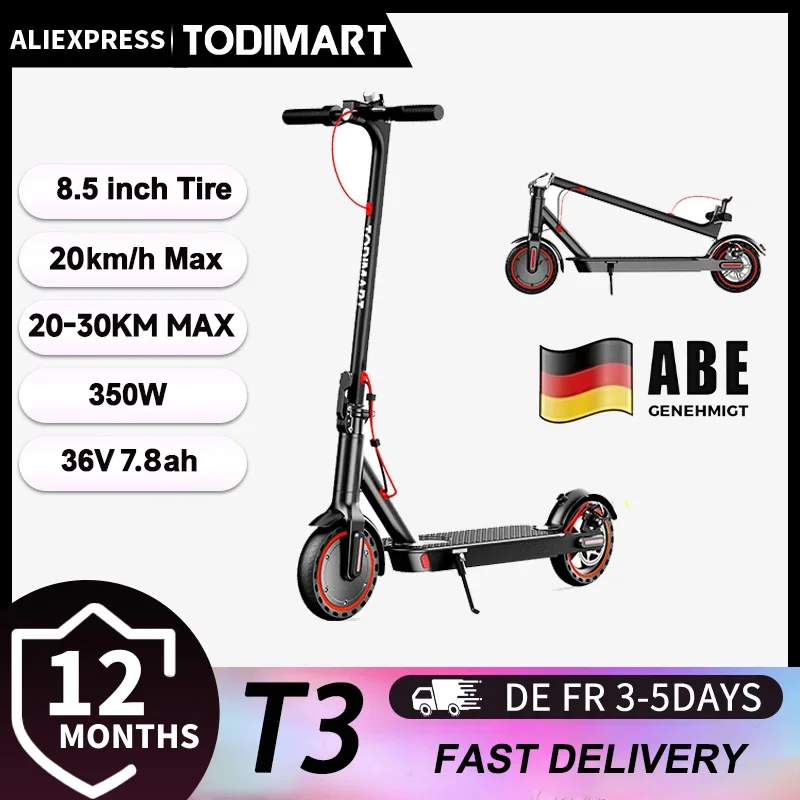 Todimart T3 ABE Adult Electric Scooter 36V 7.8AH 350W (500W) with 8.5-inch Tires - image 1