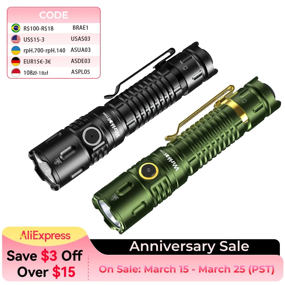 Wurkkos TD04 Flashlight 21700 Rechargeable Dual-Mode Tactical Flashlight USB-C Interface 3000 Lm Everyday Carry with Tail Switch - image 1