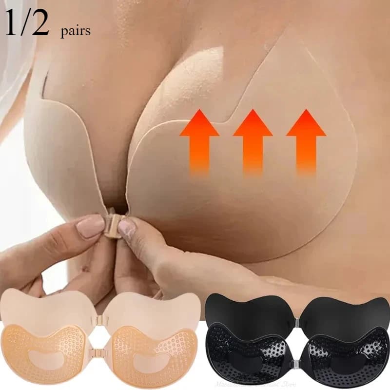 Invisible Push Up Bra for Women Backless Strapless Seamless Front Closure Bra with Silicone Self-Adhesive Pads - image 1