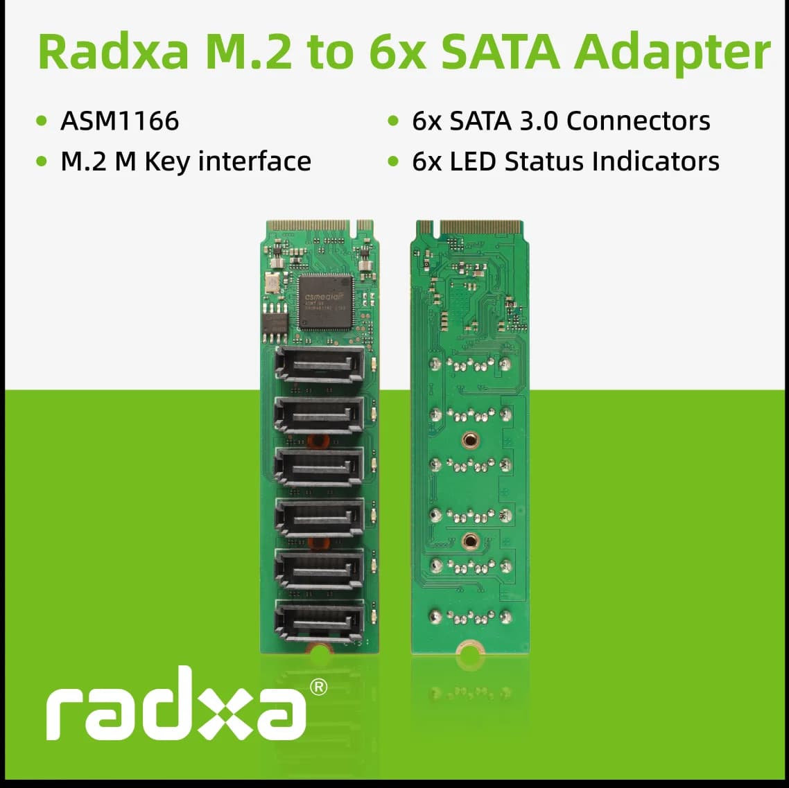Radxa M.2 to 6x SATA Adapter, M.2 M Key Interface, 6x SATA 3.0 Ports - image 1