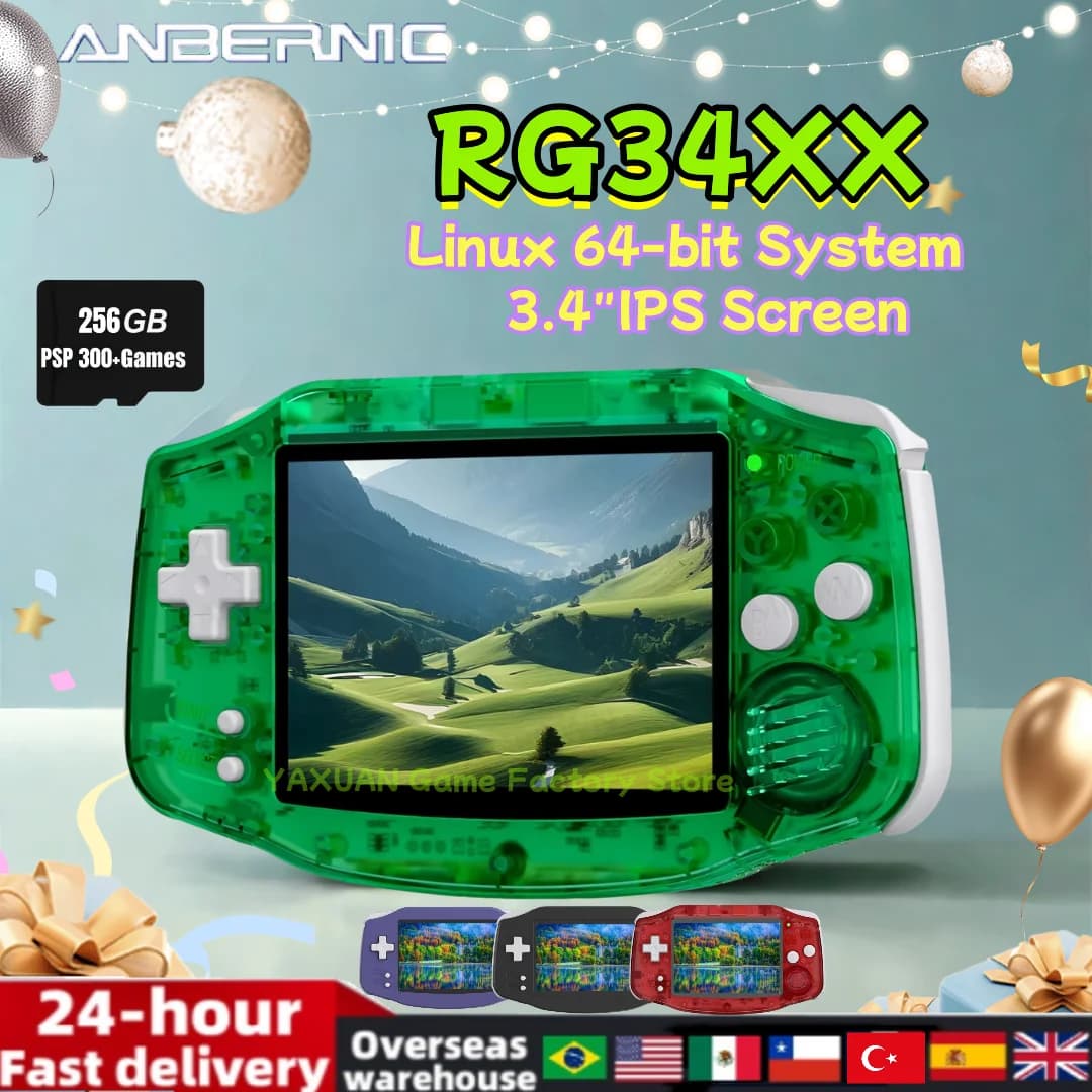 ANBERNIC RG34XX Handheld Game Console 3.4inch IPS Screen Linux 64-bit System 32GB Retro Video Game Player WiFi PSP - image 1