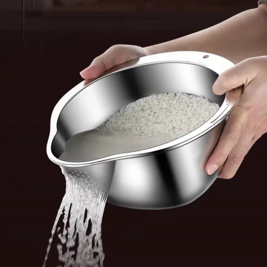 Rice Washer Strainer Bowl Stainless Steel - image 1