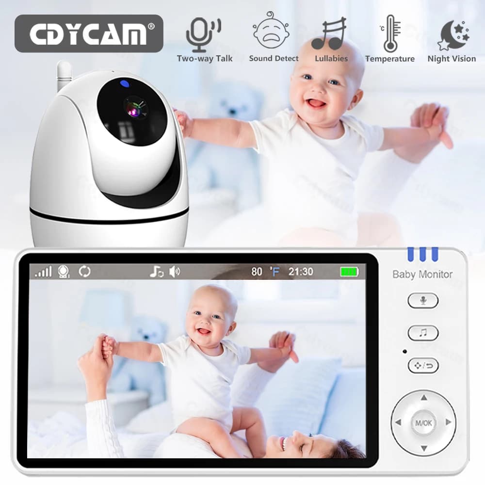 5 Inch Video Baby Monitor with PTZ Zoom Camera, Temperature Sensor, and Lullaby Function - image 1
