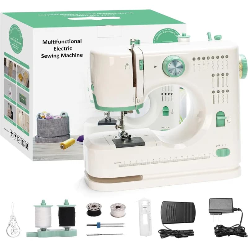 Mini dual-speed sewing machine, 16-needle double-needle double-thread mode, beginner-friendly home sewing machine, great gift - image 1