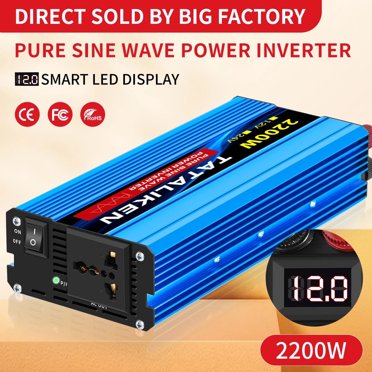 Pure Sine Wave Inverter 1000W-4000W DC 12V/24V to AC 220V 50Hz with Universal Socket and Charger Adapter - image 1