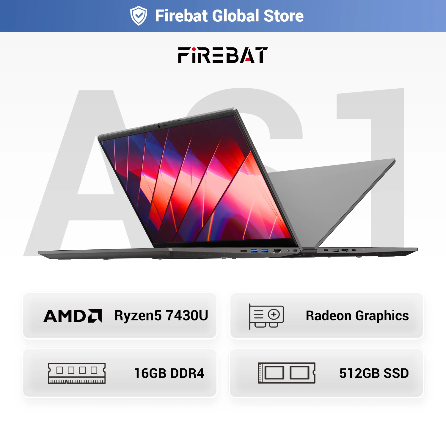 Firebat AS11 Laptop AMD Ryzen 5 7430U 16GB RAM 512GB SSD 15.6 Inch Windows Business Notebook BT5.2 WiFi6 - image 1