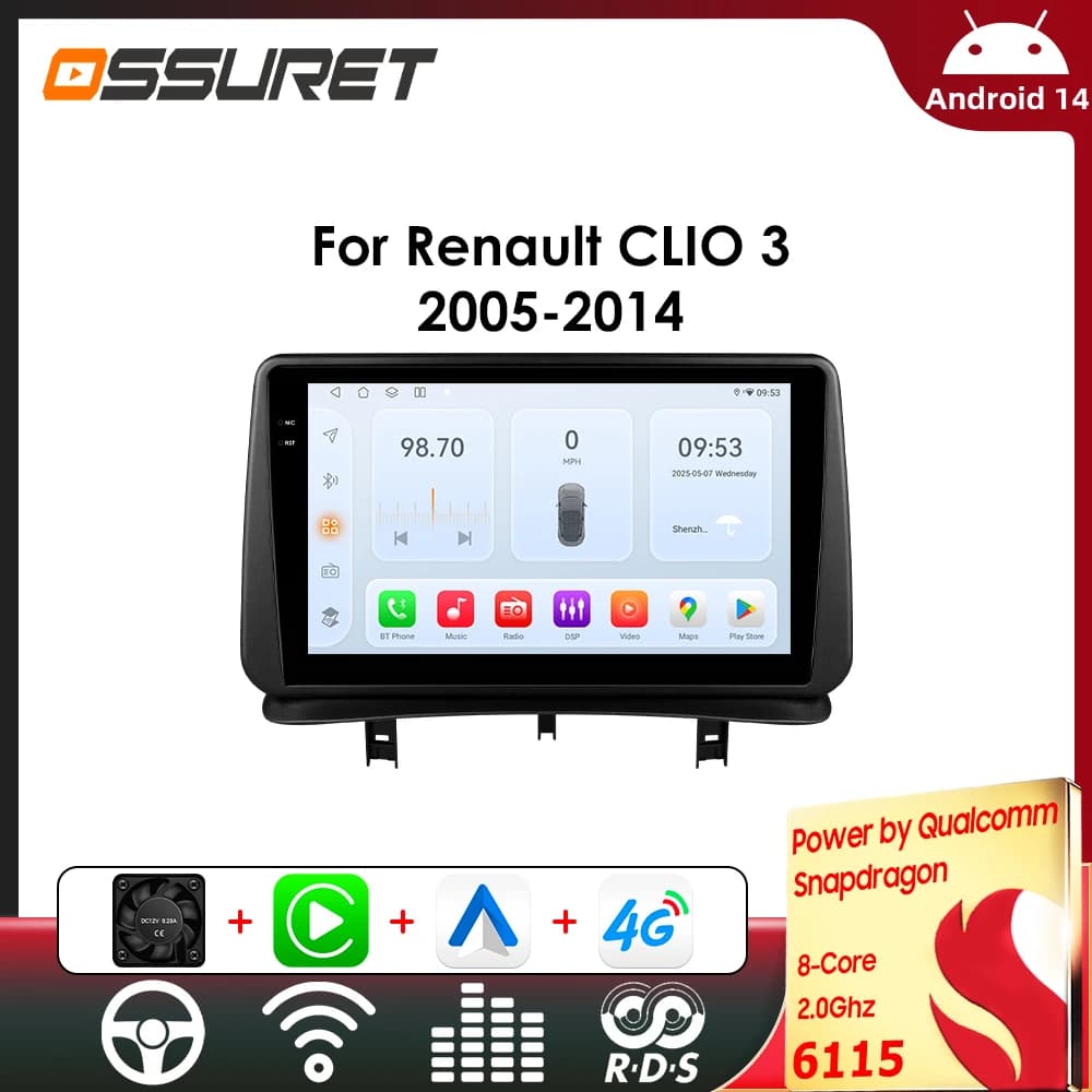 Car Radio Android for Renault CLIO 3 2005 - 2014 Carplay Car Multimedia Player Intelligent Autoradio GPS WIFI by Snapdragon 6115 - image 1