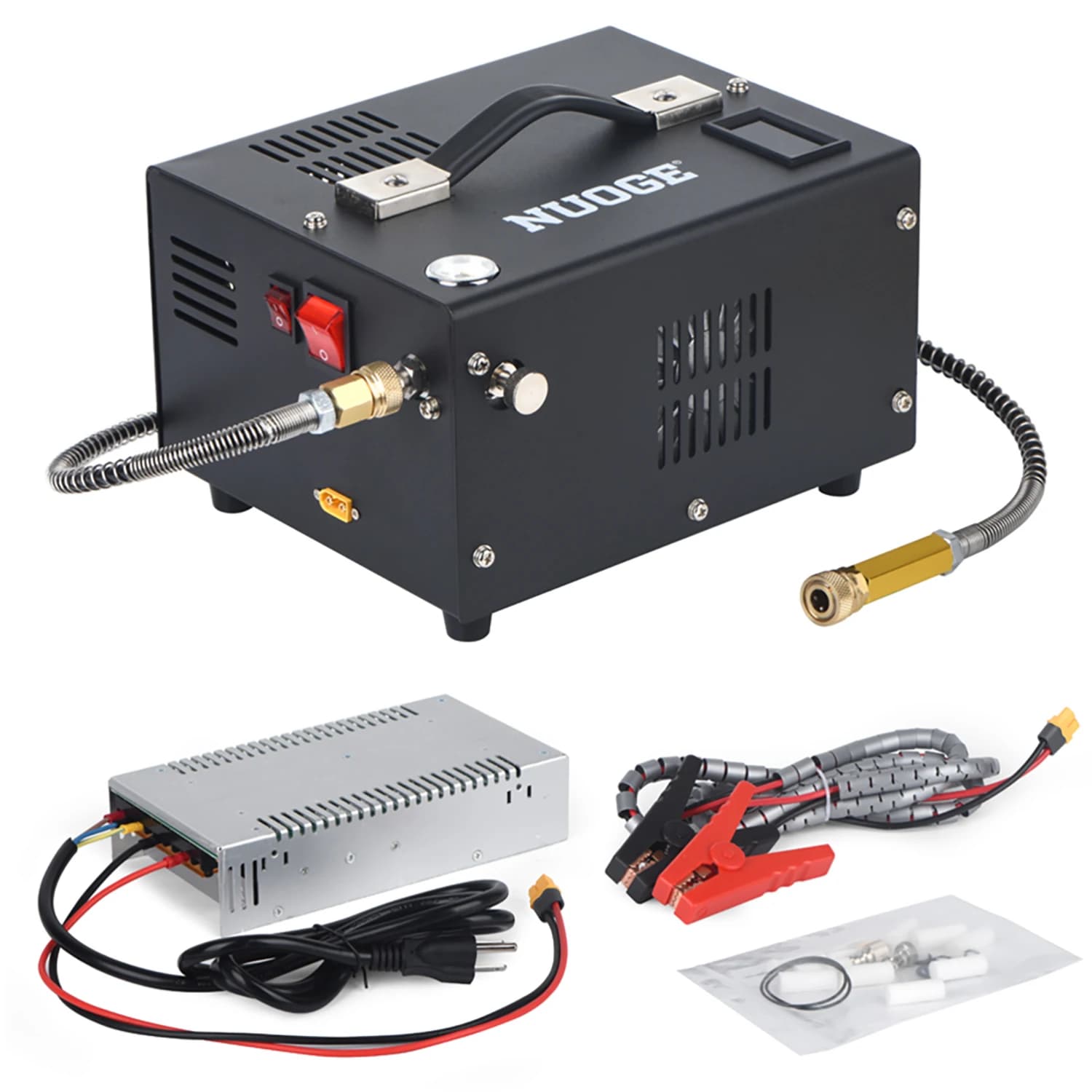 NUOGE 4500Psi 30Mbar Portable PCP Air Compressor Pump 12VDC/110V/220V Power Oil/Water-Free High Pressure Diving Bottle - image 1