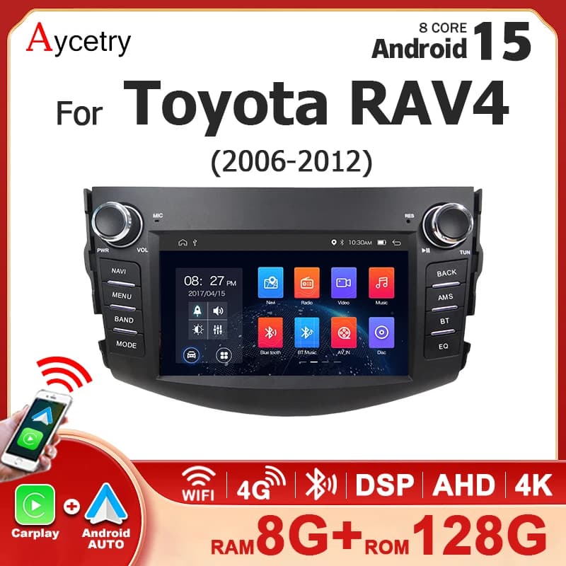 8G128G Wireless CarPlay Android 15 Auto Car Radio for Toyota RAV4, VIOS, Camry, Hiace, Previa, Corolla 2006-2018 - Stereo with WIFI 4G - image 1