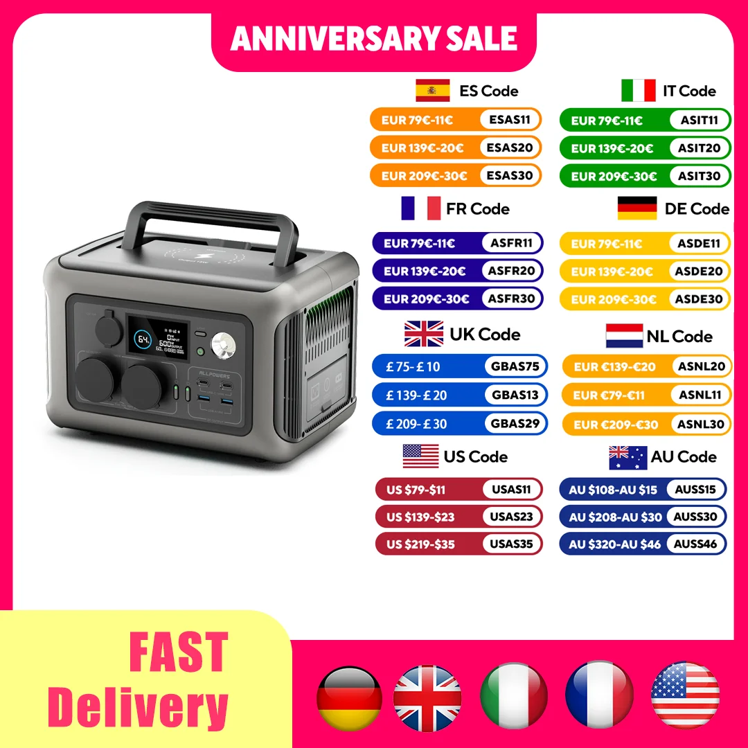 ALLPOWERS Portable Power Station R600 299Wh LiFePO4 Battery with 2x 600W (1200W Surge) AC Outlets - image 1