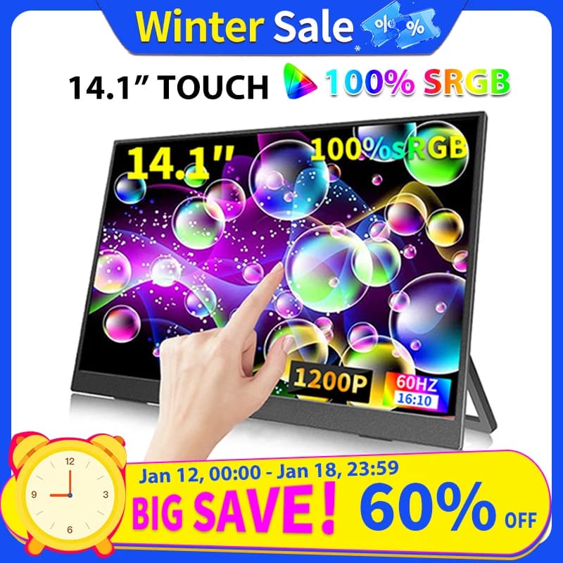 14.1 Inch Touch Screen Portable Monitor 100% sRGB 400cd/m2 Gaming Computer Expand Display for Xbox PS4/PS5 Switch Laptop - image 1