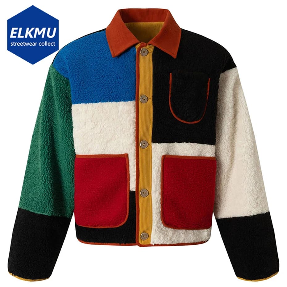 Winter Jackets Men Thicken Warm Parkas Coats Color Block Patchwork Plush Padded Jackets Streetwear Harajuku Oversized Jackets - image 1