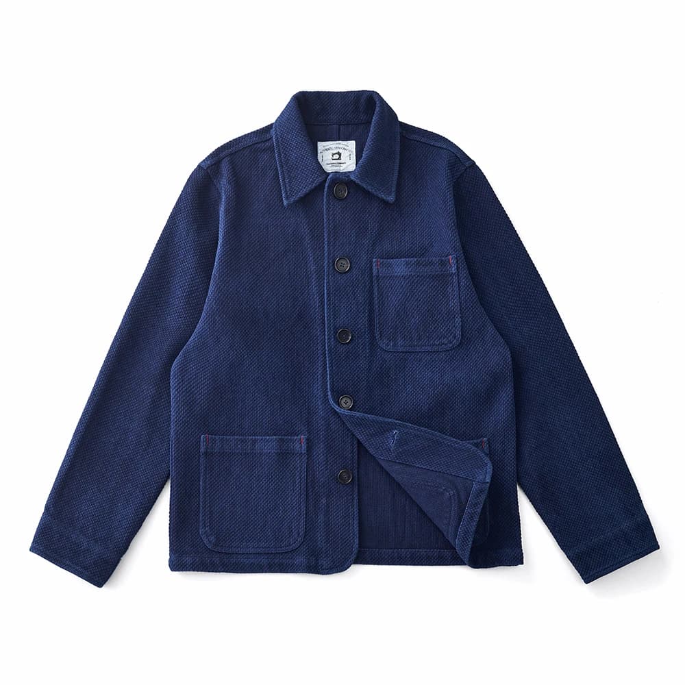 Vintage French Indigo Cargo Jacket for Men - Autumn Winter Lapel Multi-pocket Blue Dyed Retro Casual Coat - image 1
