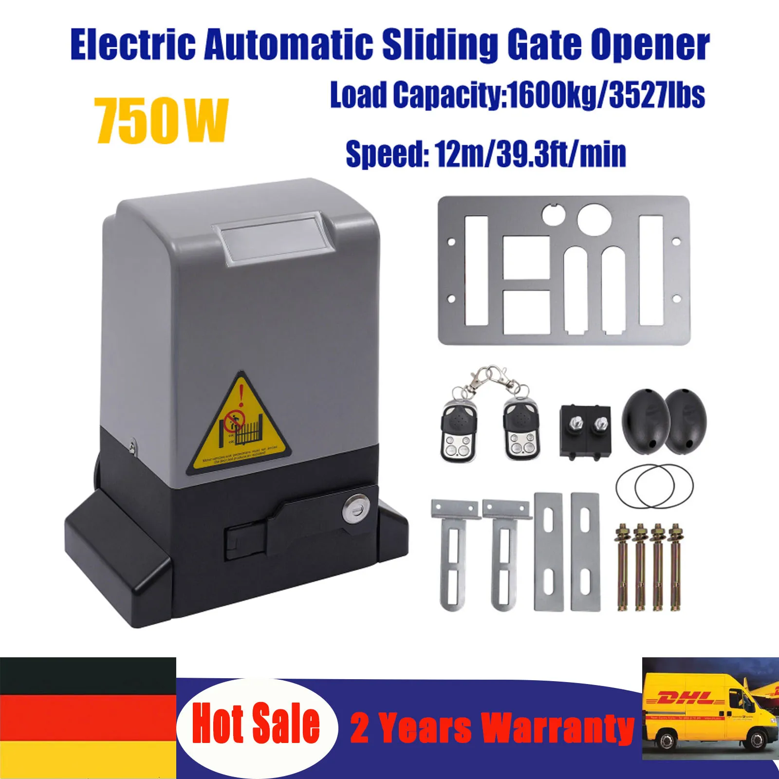 750W Sliding Electric Gate Opener Max 1600kg 1400RPM Silent Automatic Electric Motor Kit with Remote Control and Keys - image 1