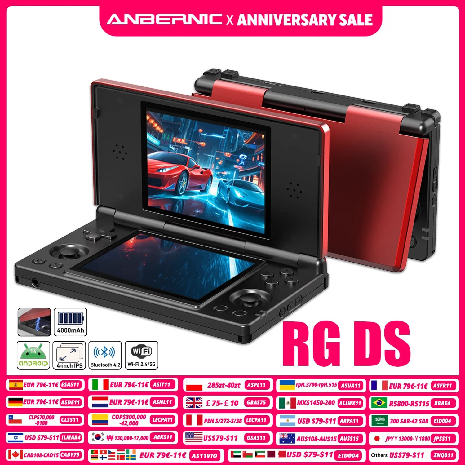 Anbernic RG DS Retro Video Game Console 4 Inch IPS Dual Multi-touch Screen Android 14 Flip Game Player - image 1