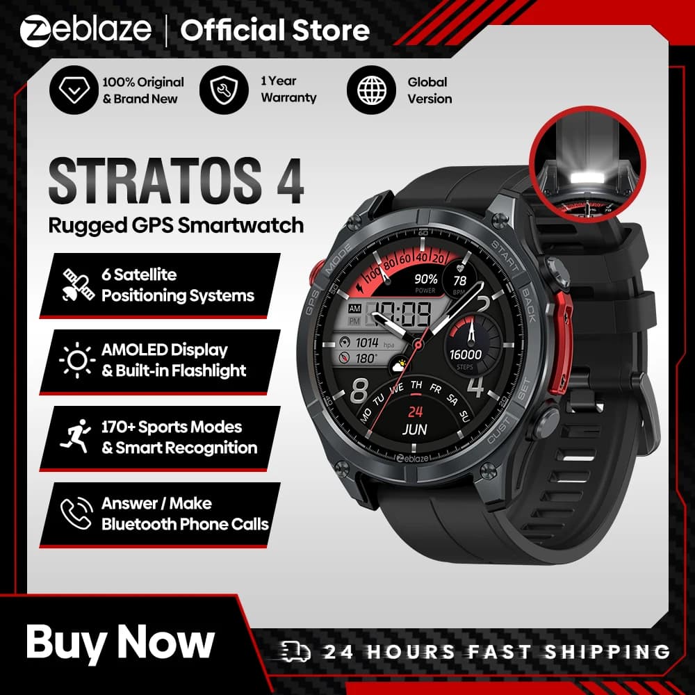 Zeblaze Stratos 4 GPS Smart Watch 1.43 AMOLED Display with Compass Altimeter Flashlight and Voice Call - image 1