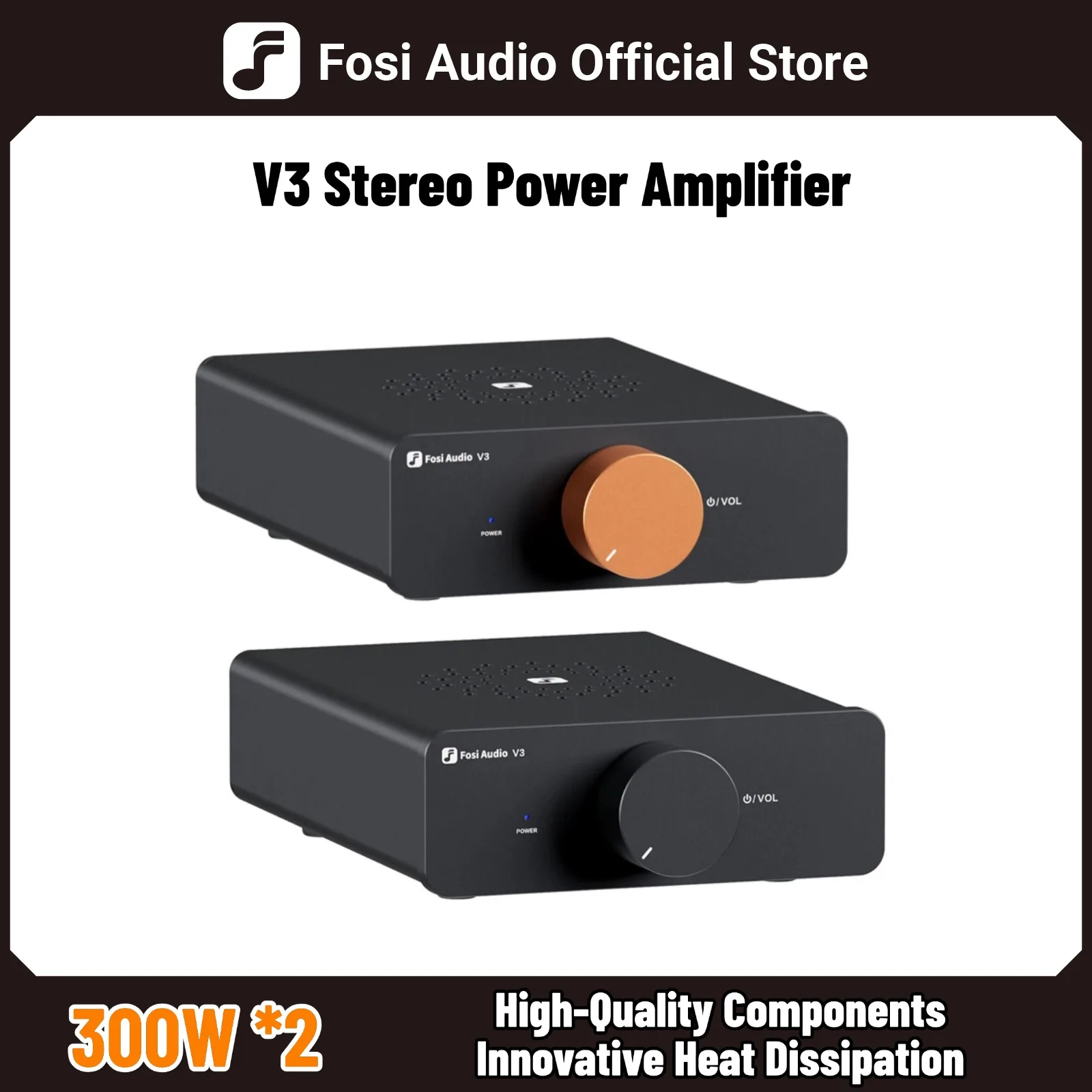 Fosi Audio V3 Stereo Power Amplifier 300W x 2 TPA3255 Class D Mini Amp 2 Channel Audio Amplifier for Subwoofer Passive Bookshelf - image 1
