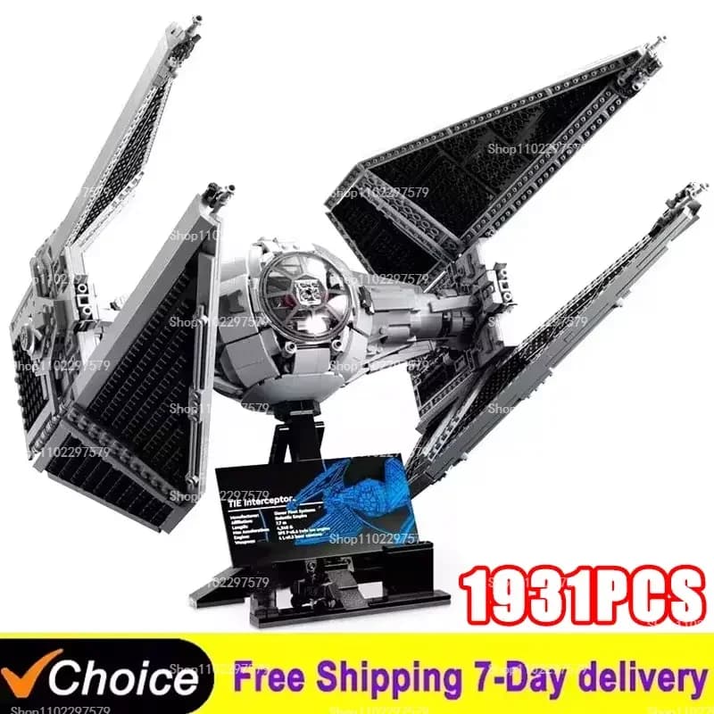 1931PCS Technical TIE Interceptors Spaceship 75382 Building Blocks Starfighter DIY Assembly Collectible Display Model Kits Gifts - image 1