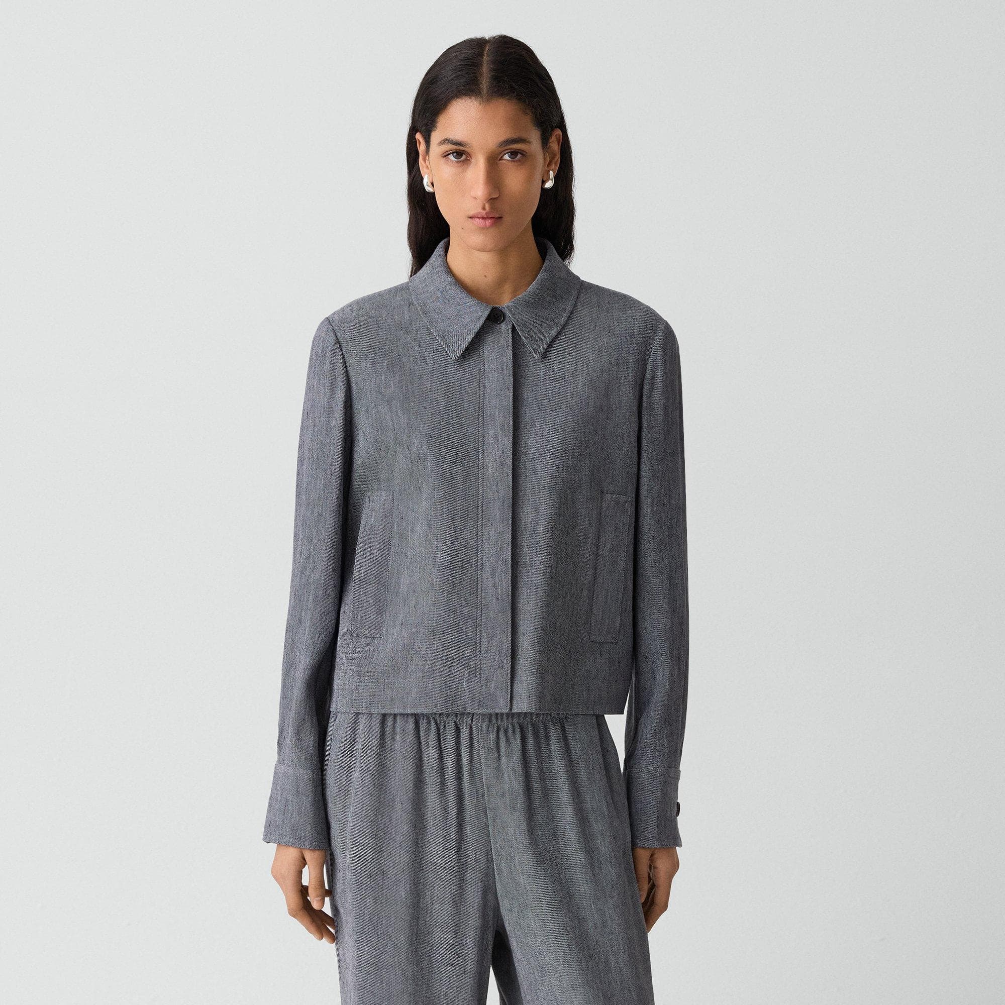 Cropped Shirt Jacket in Fluid Linen - image 1