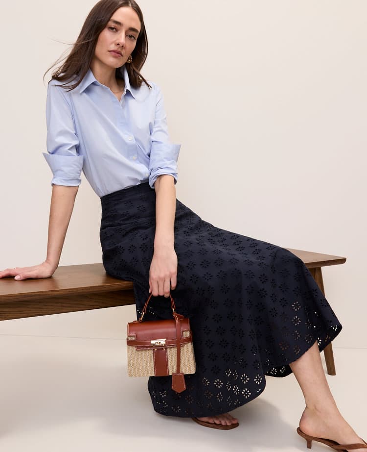 Petite Eyelet Full Midi Skirt - image 1
