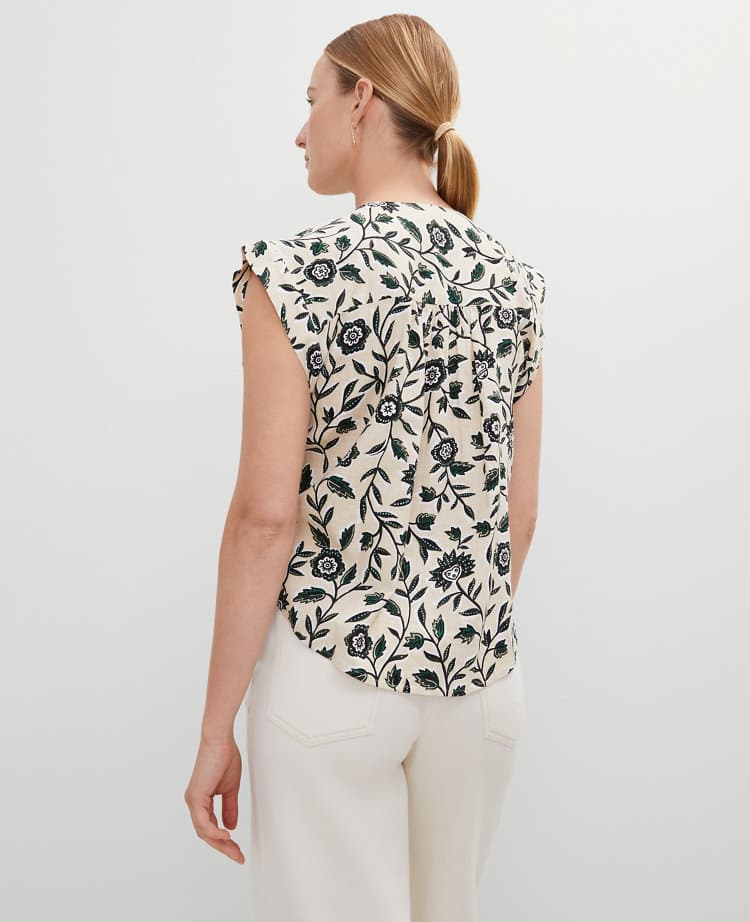 Linen Blend Floral Pintucked Top - image 2