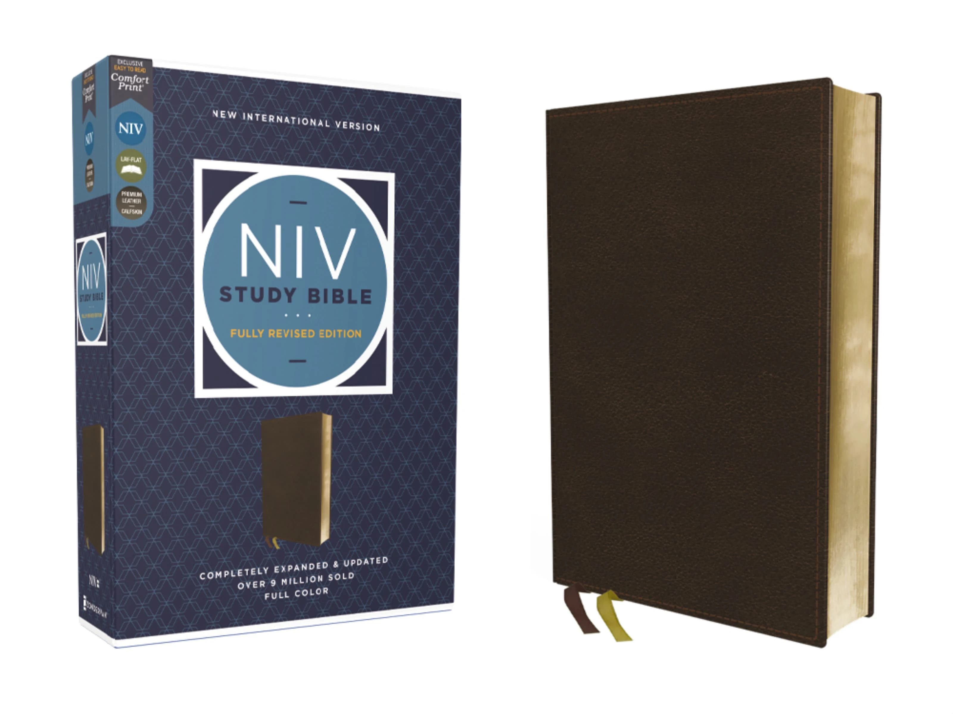 NIV Study Bible Fully Revised Edition, Genuine Leather, Calfskin, Brown (Red Letter Edition) - image 1