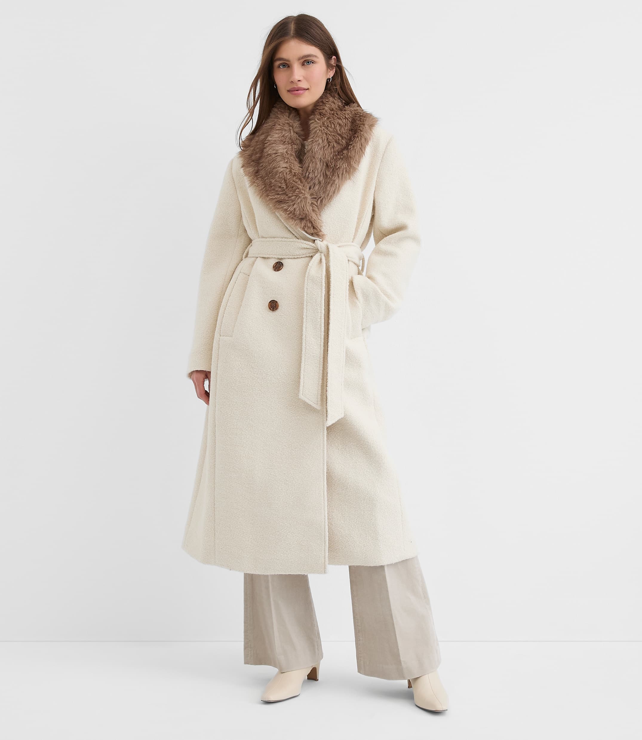 Faux Fur Shawl Collar Belted Coat - image 1