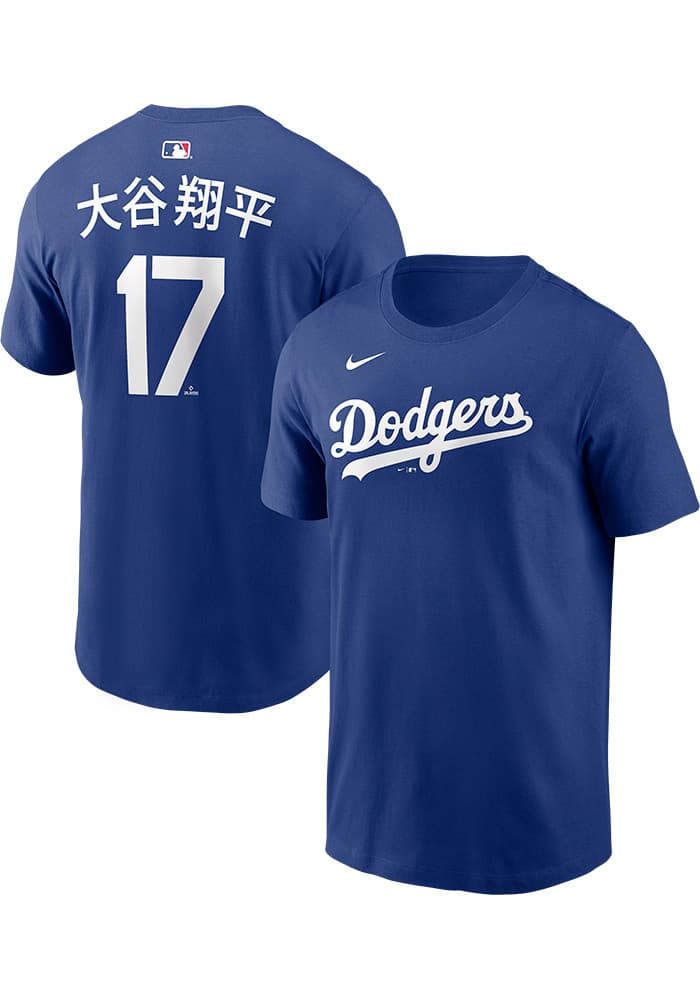 Shohei Ohtani Los Angeles Dodgers Blue Kanji Short Sleeve Player T Shirt - image 1