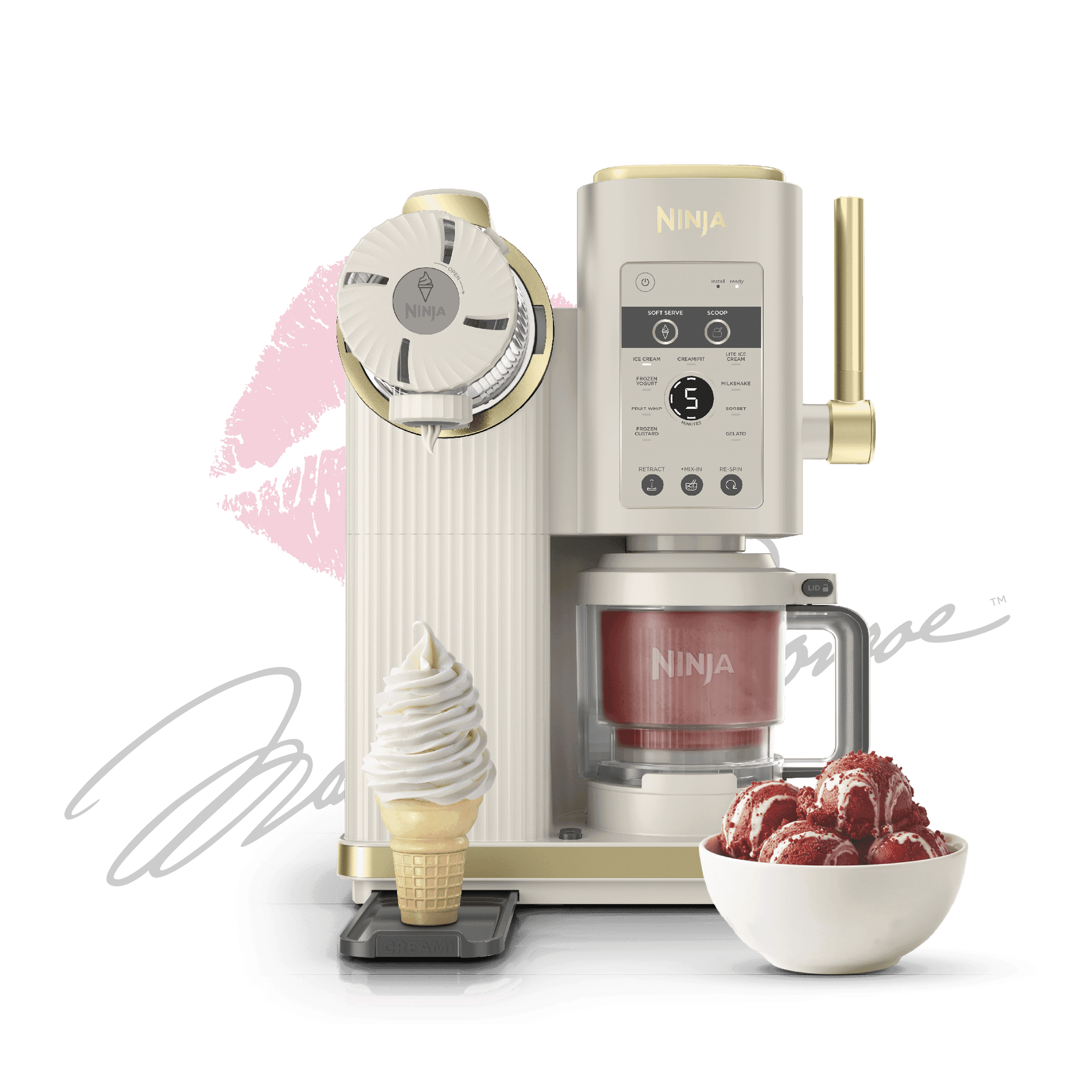 Ninja CREAMi Scoop & Swirl Soft Serve Ice Cream Machine Stone & Gold - image 1